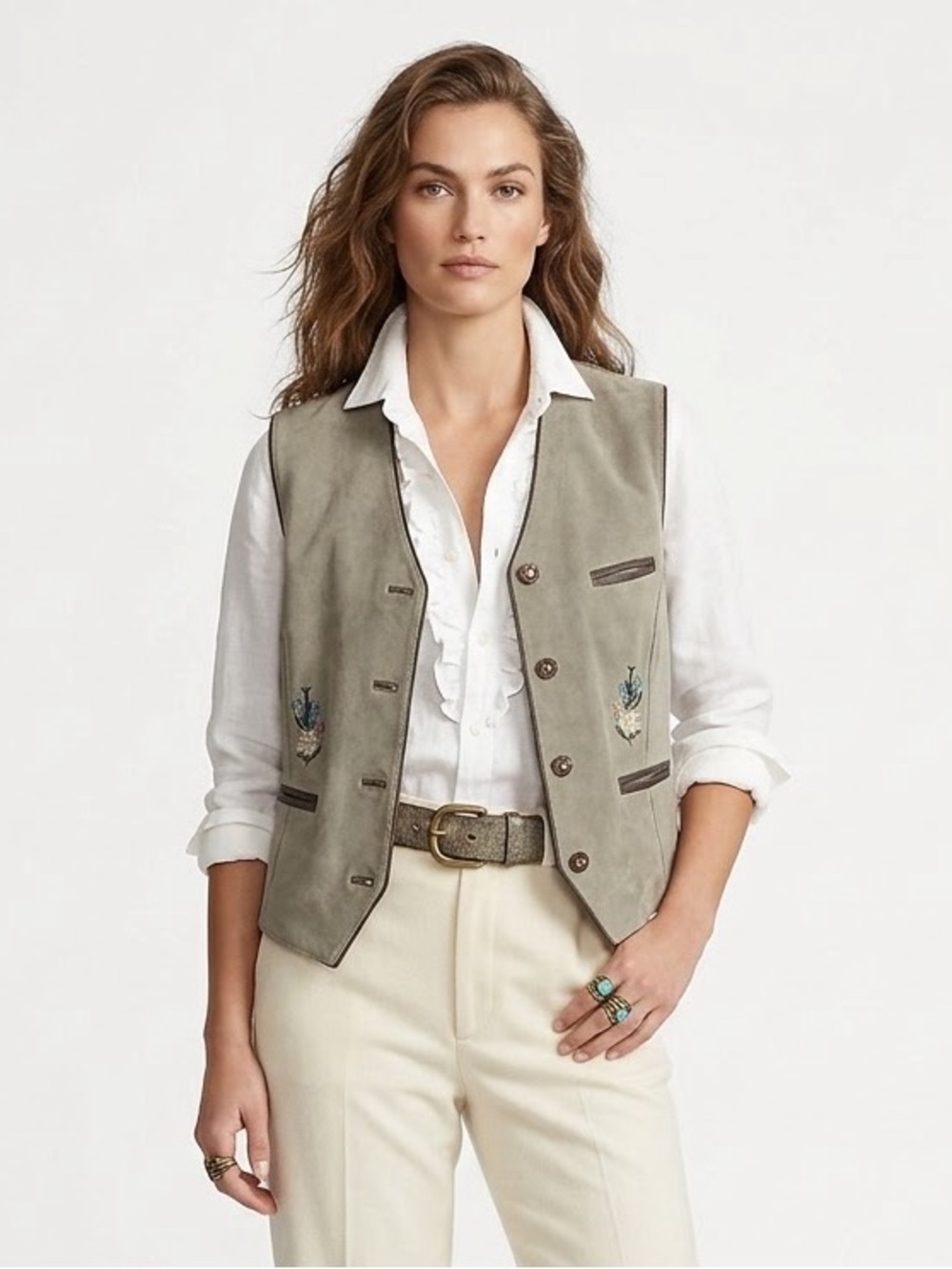Vintage Floral Suede Vest